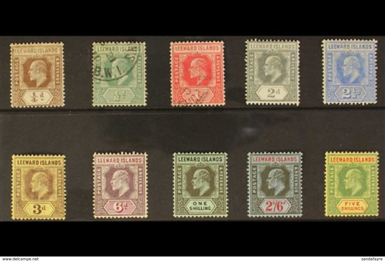 1907-11  Wmk Mult Crown CA Set Complete, SG 36/45, Very Fine Mint (the ½d & 1d Used) 10 Stamps. For More Images, Please  - Leeward  Islands
