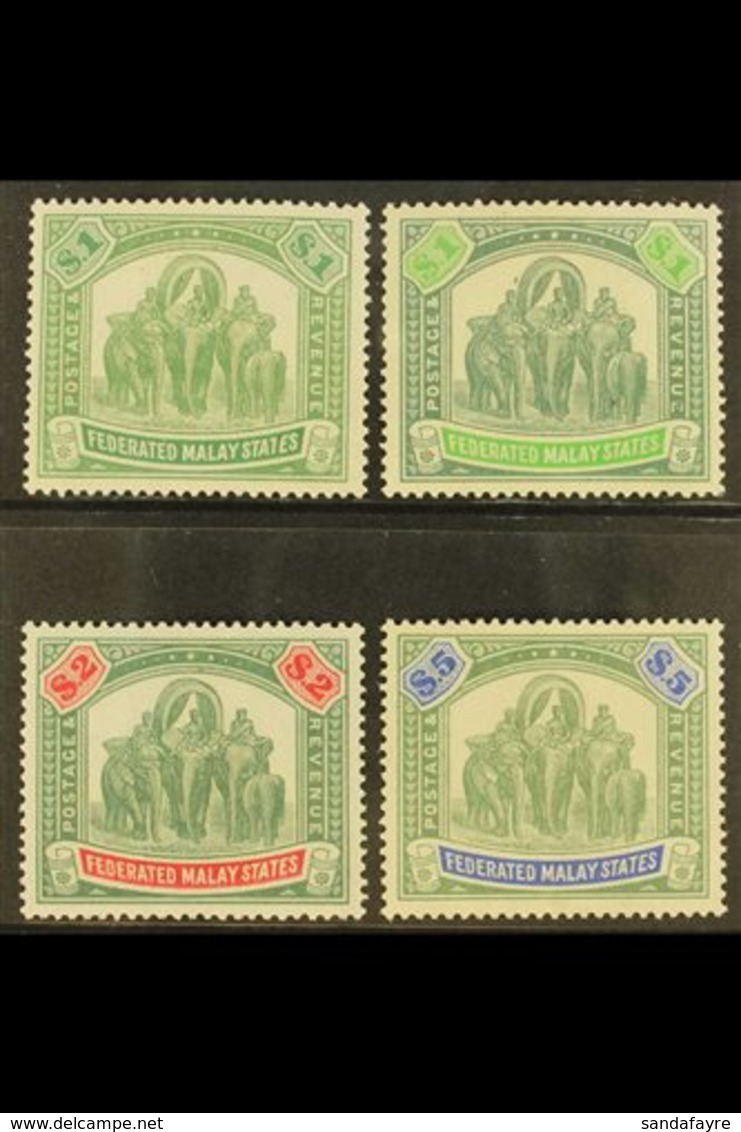 FEDERATED MALAY STATES  1922-34 Watermark Multi Script CA $1 Both Shades, $2, And $5 Elephants, SG 76, 76a, 78, And 80,  - Other & Unclassified