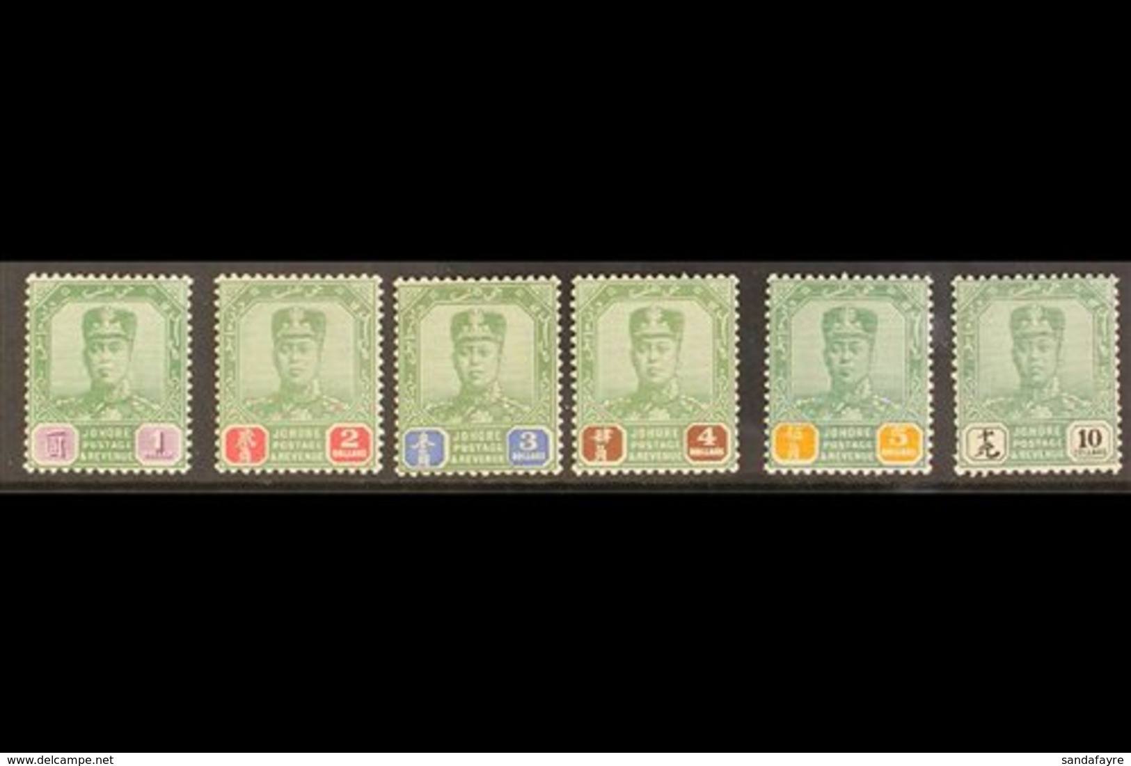 JOHORE  1922 - 41 $1 To $10 Complete, Sultan Abrahim. SG 120/125, Very Fine Mint. (6 Stamps) For More Images, Please Vis - Other & Unclassified
