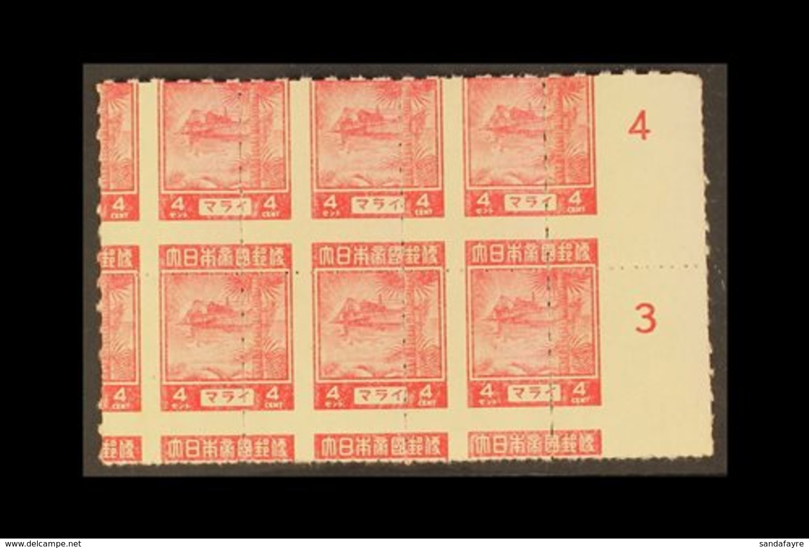 1943  4c Carmine- Rose 'Tin Dredger' Stamp Rouletted - BLOCK OF EIGHT BADLY MIS-ROULETTED From The Right Side Of Of The  - Sonstige & Ohne Zuordnung