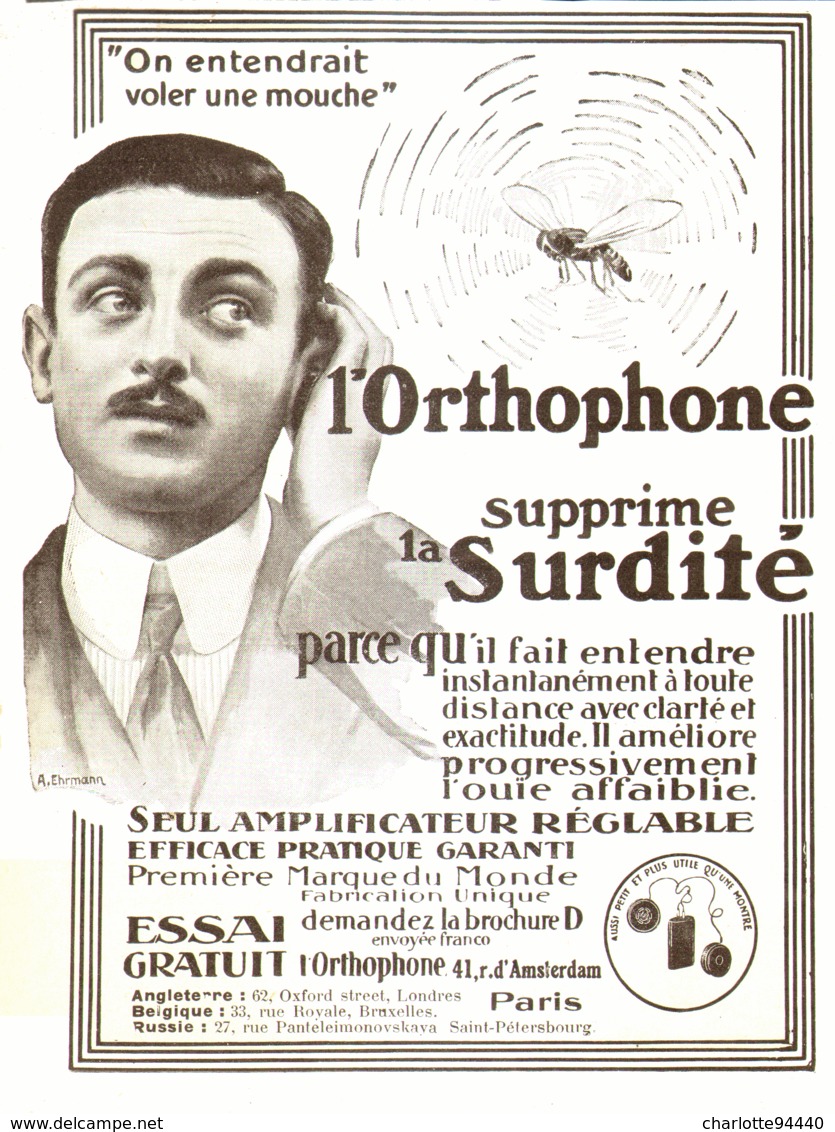 PUB   OREILLE ARTIFICIELLE Pour Les SOURDS   " L'ORTHOPHONE "   1913 ( 3 ) - Other & Unclassified