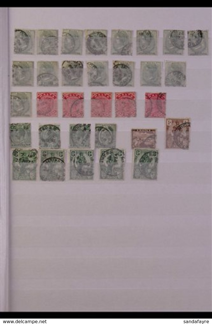 1880's-1940's USED ASSEMBLY WITH POSTMARKS INTEREST.  Used Stamps Arranged By Town Cancels in A Stockbook, Includes Cosp - Malta (...-1964)