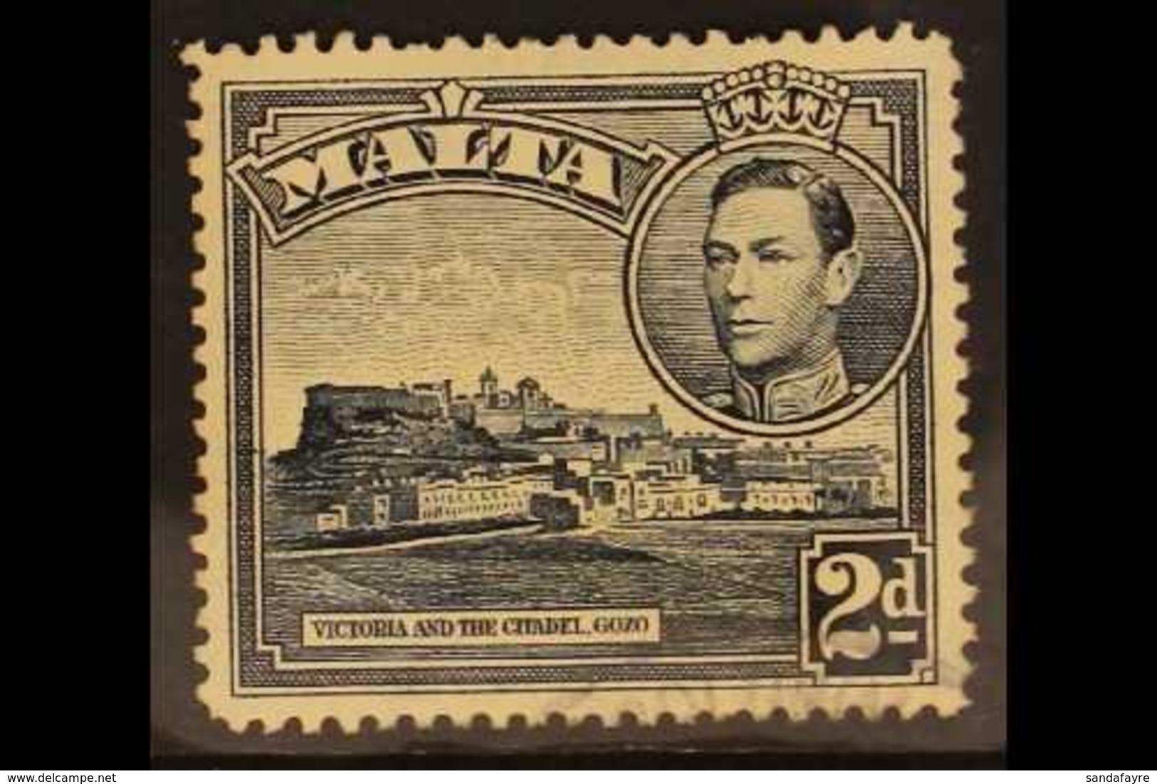 1938  2d Slate Black, Variety "Extra Windows", SG 221a, Very Fine Used. Unpriced SG. RPS Cert. For More Images, Please V - Malta (...-1964)