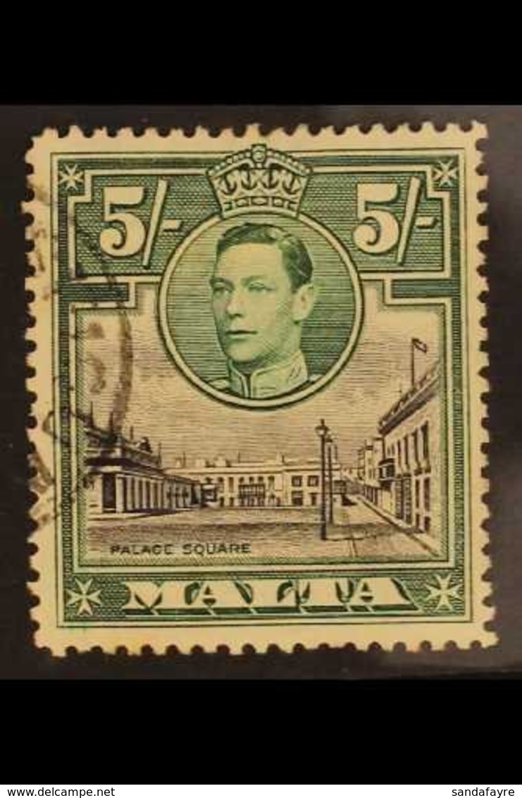 1938  5s Black And Green, Palace Square, Variety "Semaphore Flaw", SG 230a, Very Fine Used. BPA Cert.    For More Images - Malta (...-1964)