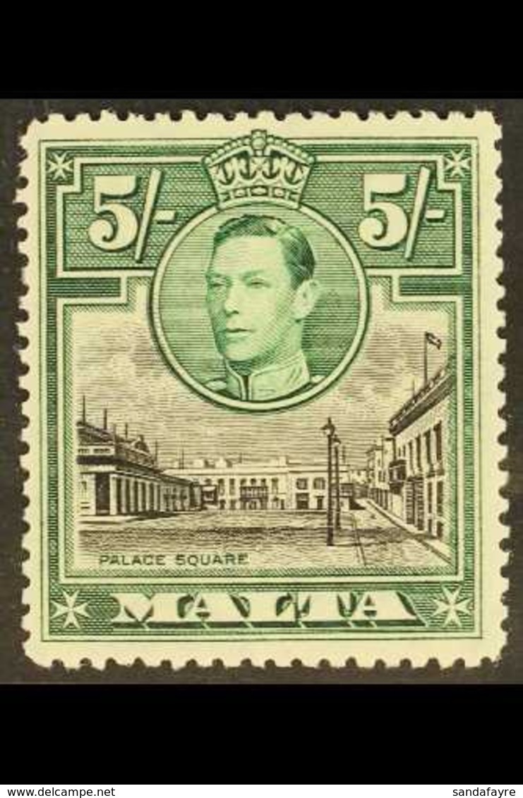 1938-53  5s Black & Green "Semaphore Flaw" Variety, SG 230a, Mint For More Images, Please Visit Http://www.sandafayre.co - Malta (...-1964)