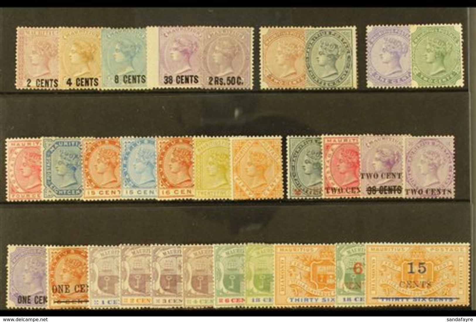 19TH CENTURY NEW CURRENCY MINT.  An ALL DIFFERENT Mint Selection Presented On A Stock Card That Includes An 1878 Surchar - Mauritius (...-1967)