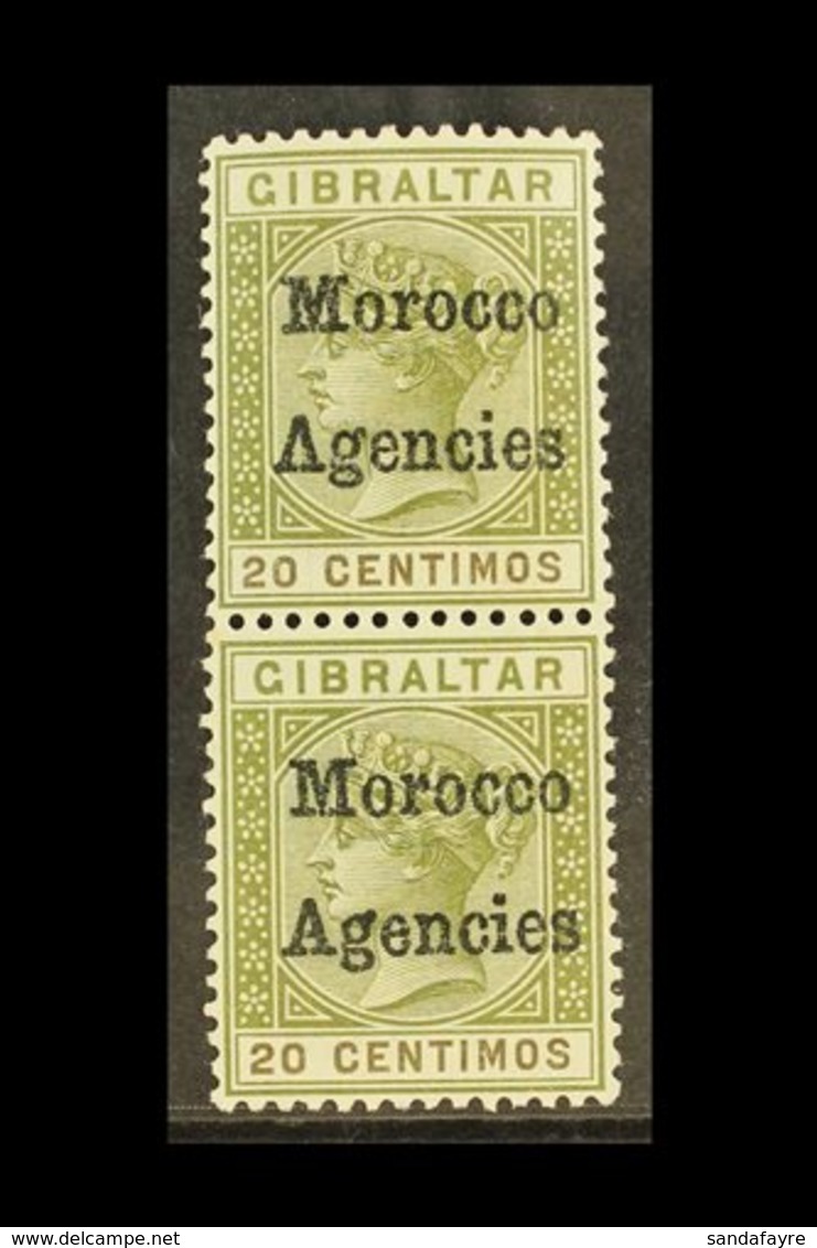 GIBRALTAR ISSUES OVERPRINTED  1898 20c Olive Green And Brown, Variety "inverted V For A", SG 3 + 3a, In Vertical Pair Wi - Other & Unclassified