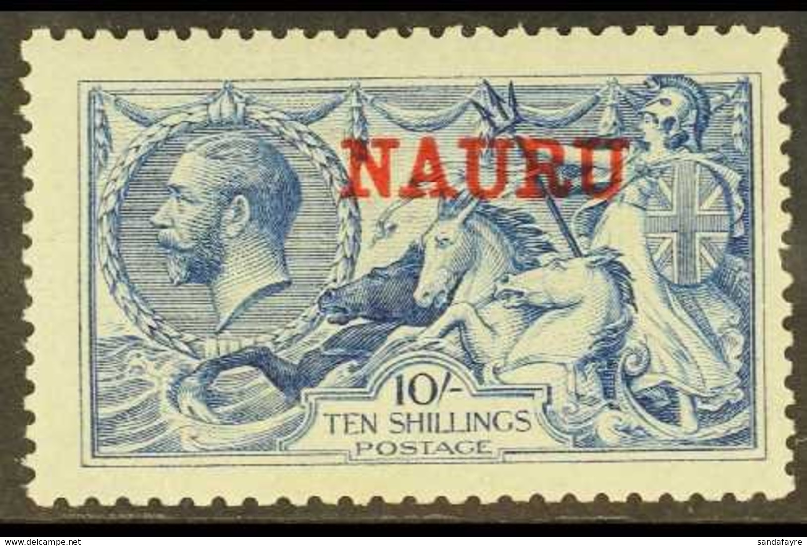 1916-23  10s Deep Bright Blue Seahorse, De La Rue Printing, SG 23d, Mint, Missing Perf At Right, Otherwise Fine. For Mor - Nauru