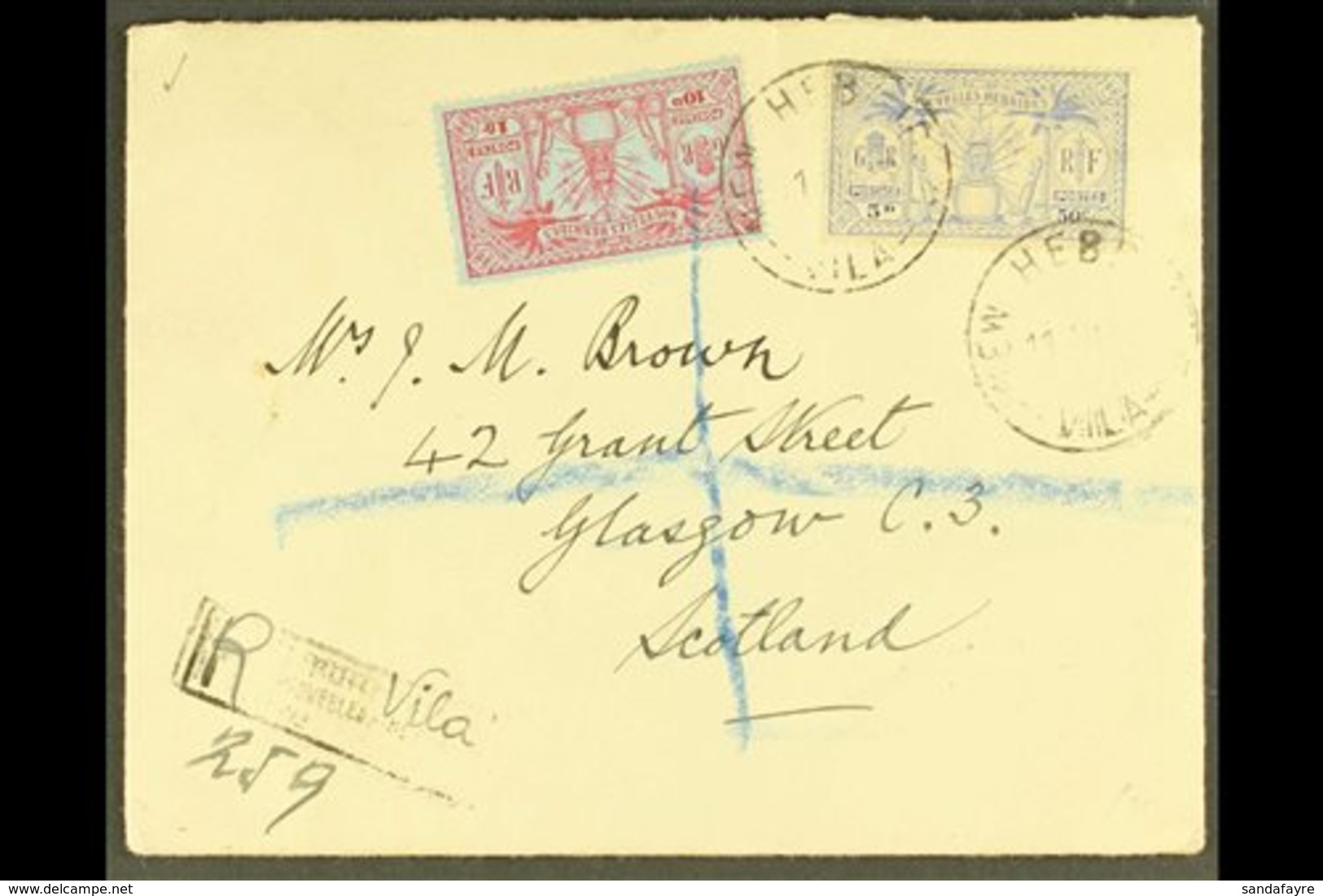 FRENCH  1933 Neat Orient Line Printed Envelope Registered To Scotland, Bearing 1925 50c And 1f Tied New Hebrides Vila Cd - Other & Unclassified