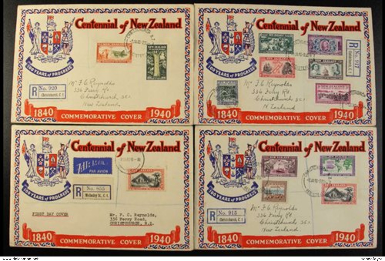 1940  CENTENNIAL ISSUE - ILLUSTRATED FIRST DAY COVERS, Incl. Complete Set On Four Registered, Brightly Coloured Covers W - Other & Unclassified