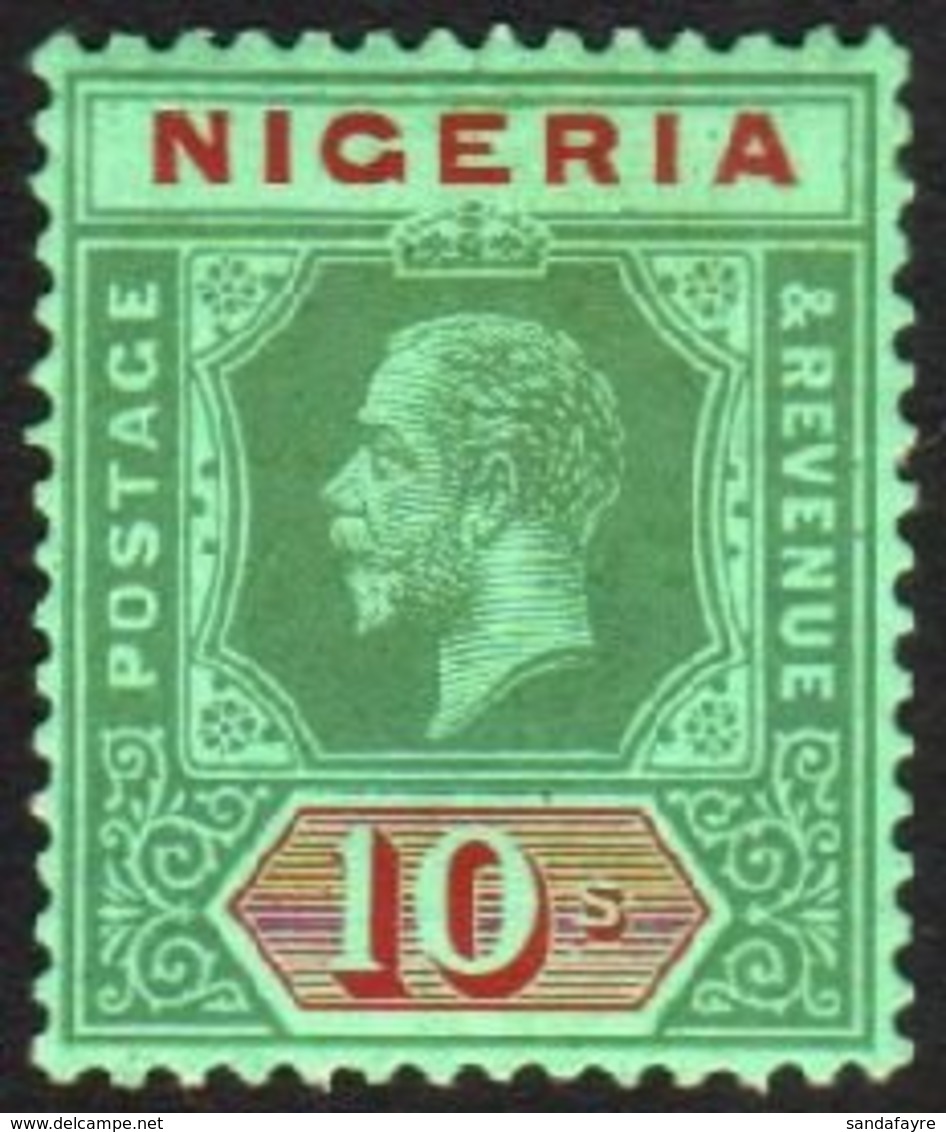 1920  10s Green And Red On Emerald Green (pale Olive Back), SG 11c, Very Fine And Fresh Mint. For More Images, Please Vi - Nigeria (...-1960)