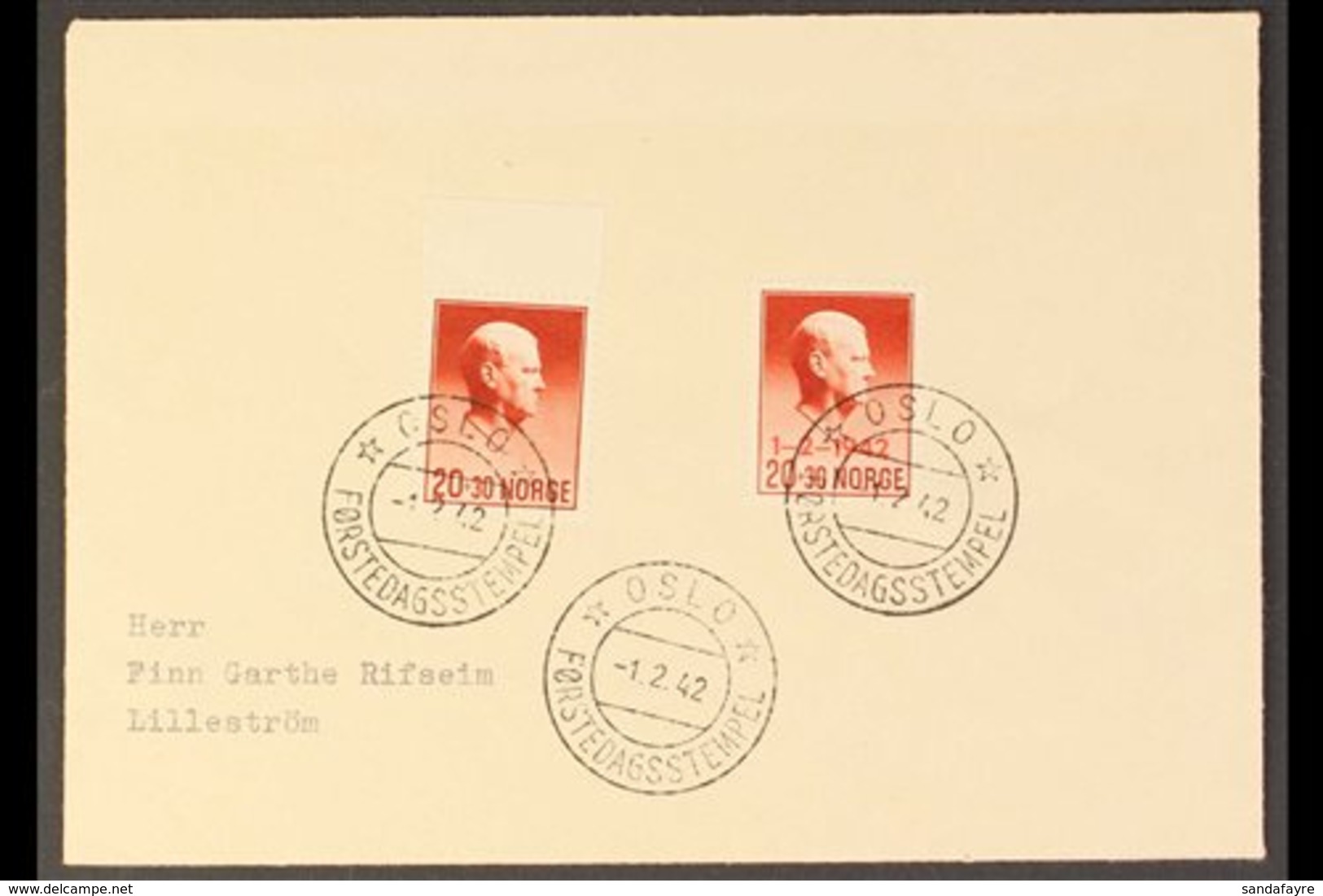 1942  20o+30o & Same With "1-2-1942" Overprint, SG 330/1, used On Plain First Day Cover. For More Images, Please Visit H - Other & Unclassified