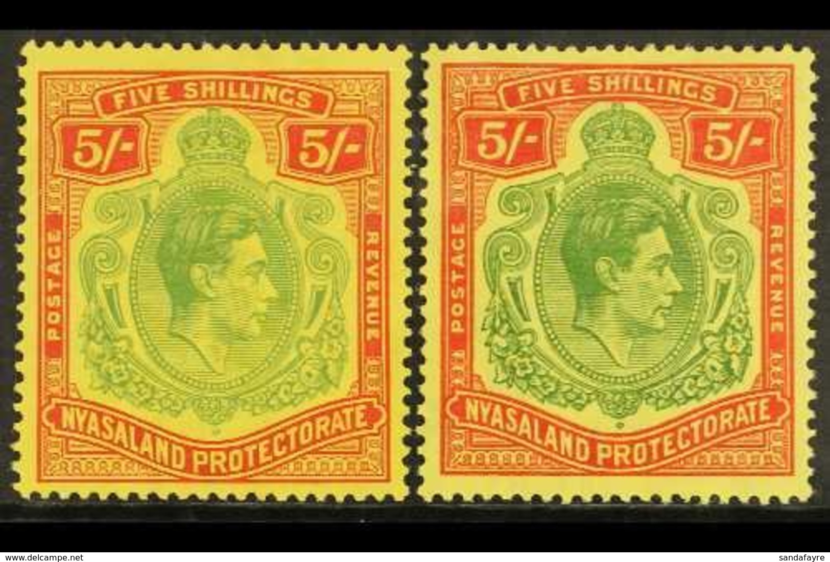 1938-44  5s Both Chalky And Ordinary Papers, SG 141/141a, Fine Mint. (2 Stamps) For More Images, Please Visit Http://www - Nyasaland (1907-1953)