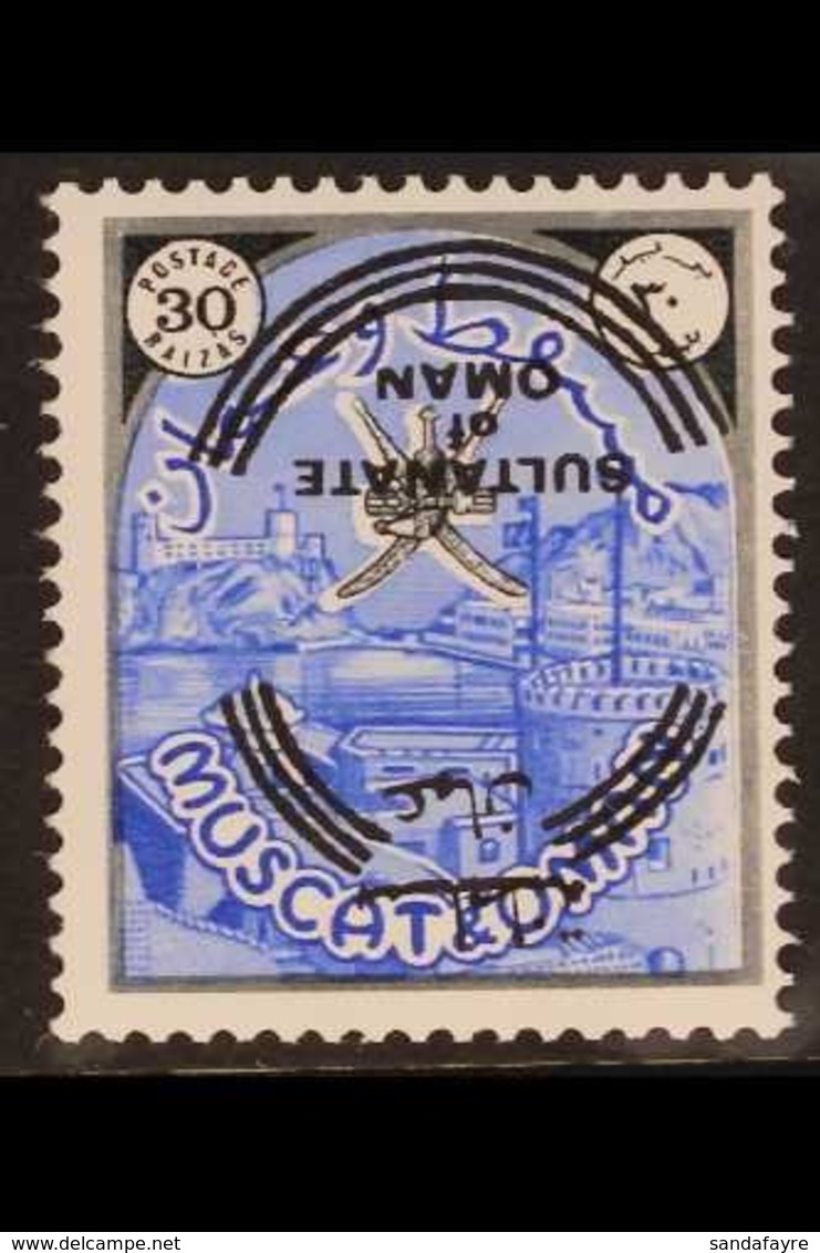 1971  30b Black And Bright Blue, Sultanate Of Oman Overprint, Variety "Overprint Inverted", SG 126a, Very Fine Mint. Spe - Oman