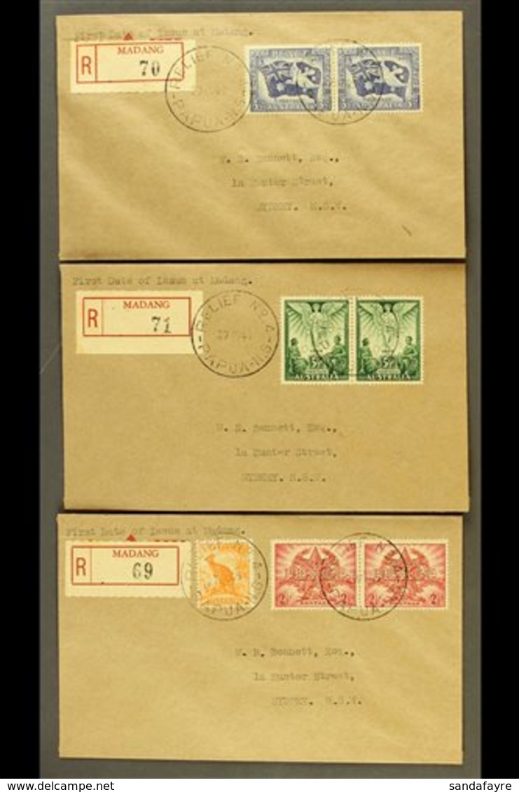 RELIEF POST OFFICES  1946 (27th May) Three Attractive Registered Covers From Madang To Sydney, Bearing Peace Set In Pair - Papua New Guinea