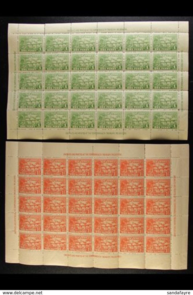 1925-27  "Native Village" 1d Green And 1½d Orange-vermilion (SG 126 & 126a), Never Hinged Mint Complete Sheets Of Thirty - Papua New Guinea