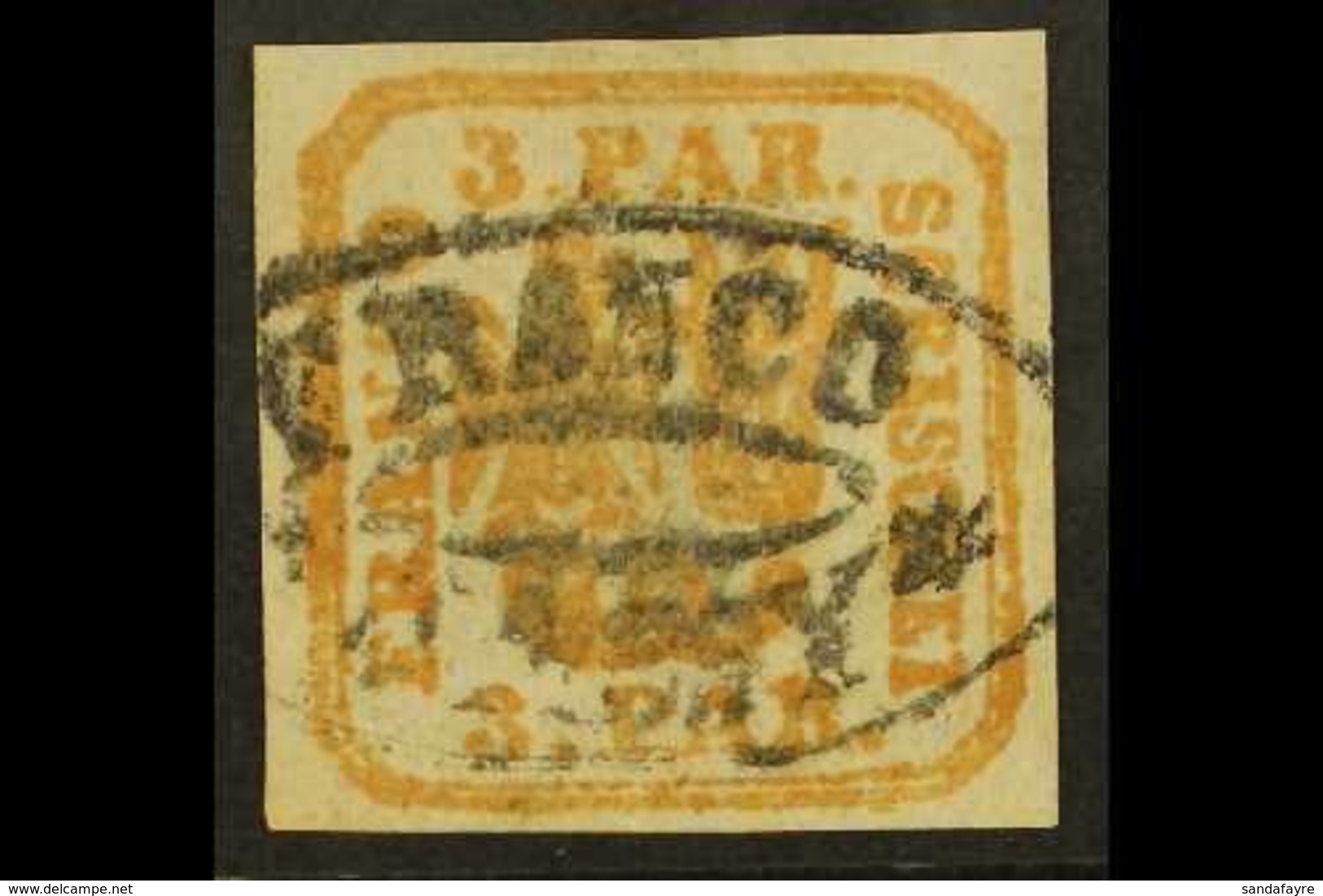 1862-64  3p Orange-yellow Handstruck On Wove Paper (SG 29a, Michel 8 Ix), Fine Used With Part "Franco Jassy" Oval Cancel - Other & Unclassified