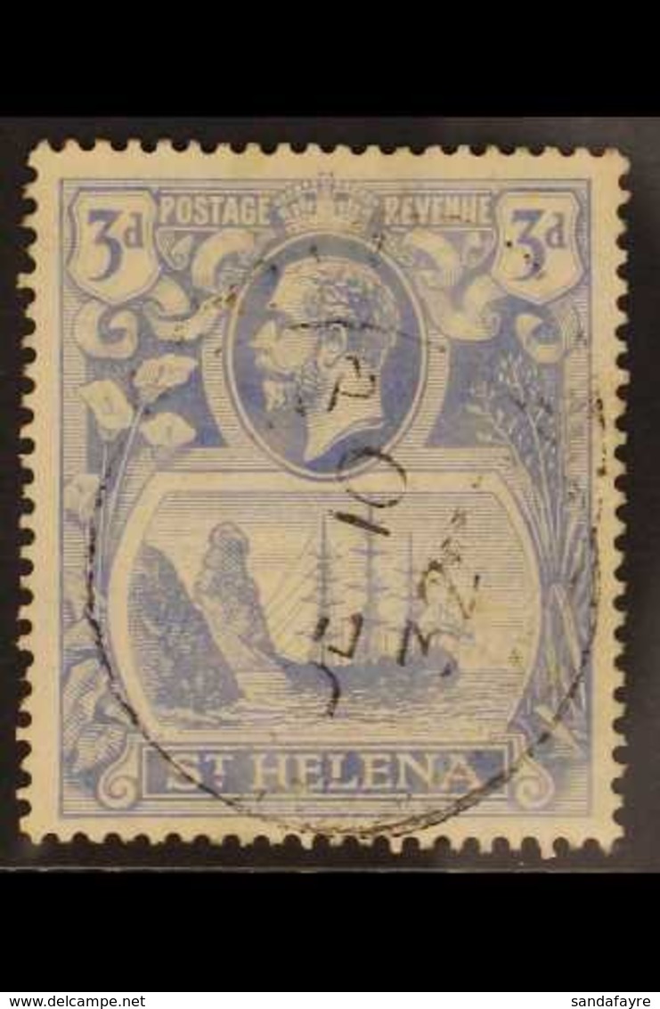 1922-37  3d Bright Blue, TORN FLAG VARIETY, SG 101b, Very Fine Used. For More Images, Please Visit Http://www.sandafayre - Saint Helena Island