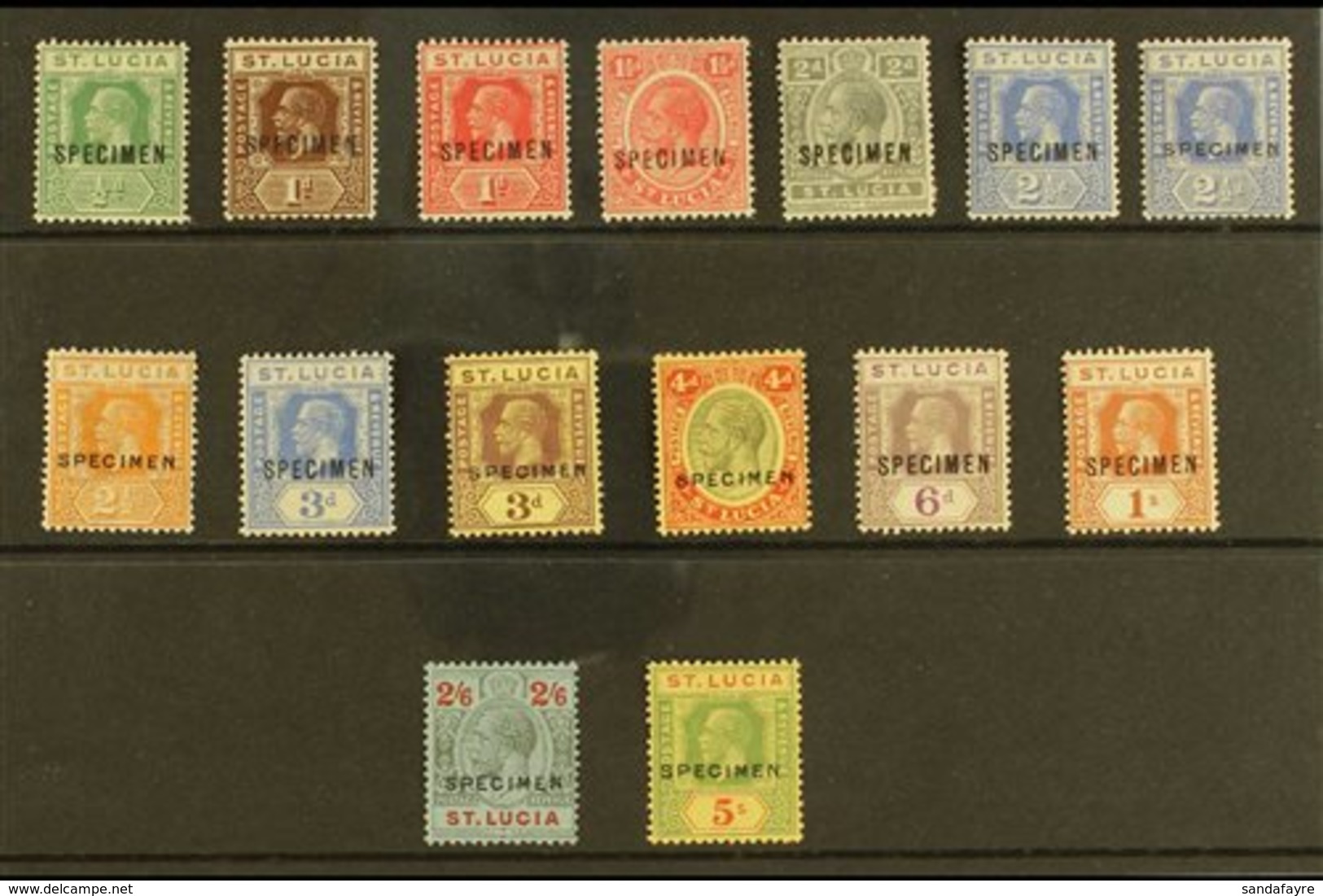 1921 - 30  Geo V Set Complete, Wmk Script, Ovptd "Specimen", SG 91s/105s, Very Fine Mint, Large Part Og. (15 Stamps) For - St.Lucia (...-1978)