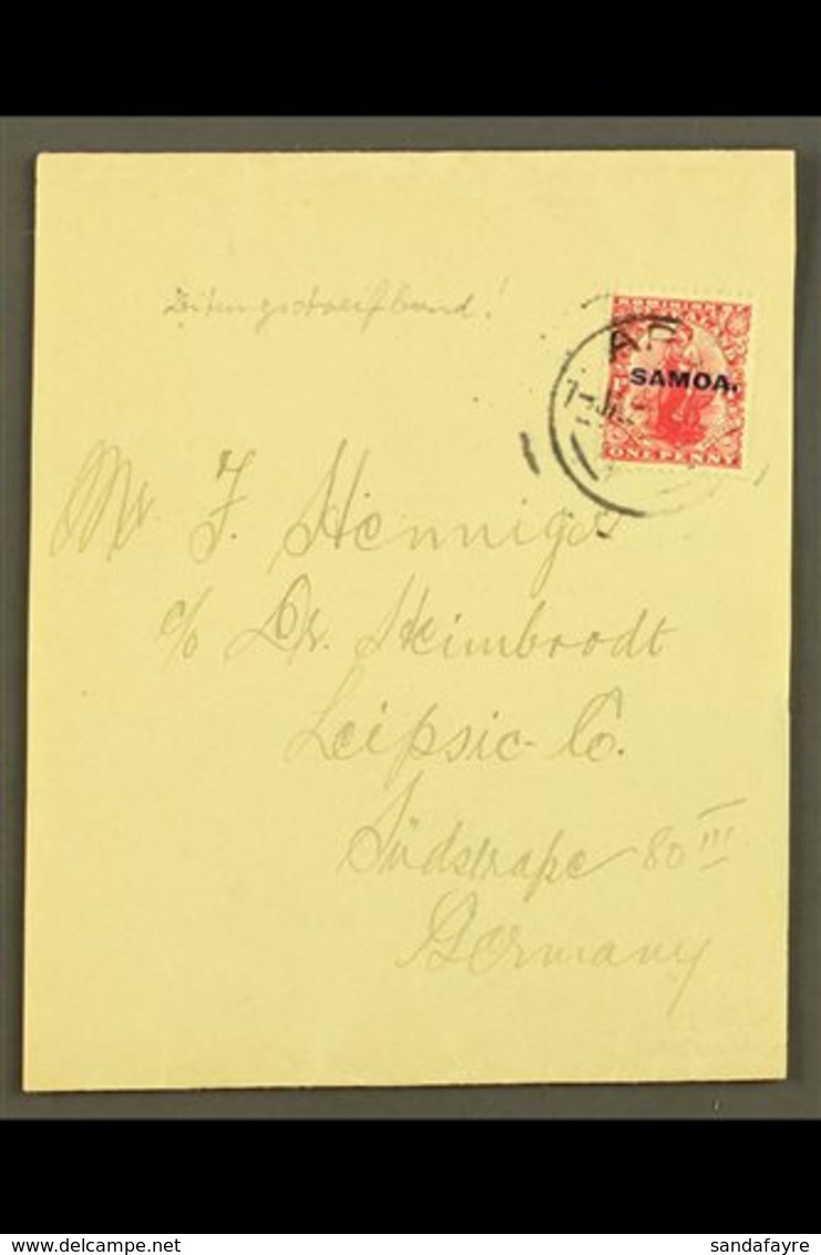 1921  Plain WRAPPER To Germany, Sent At 1d Rate, Apia 07.01.21 Postmark, Scarce Item. For More Images, Please Visit Http - Samoa