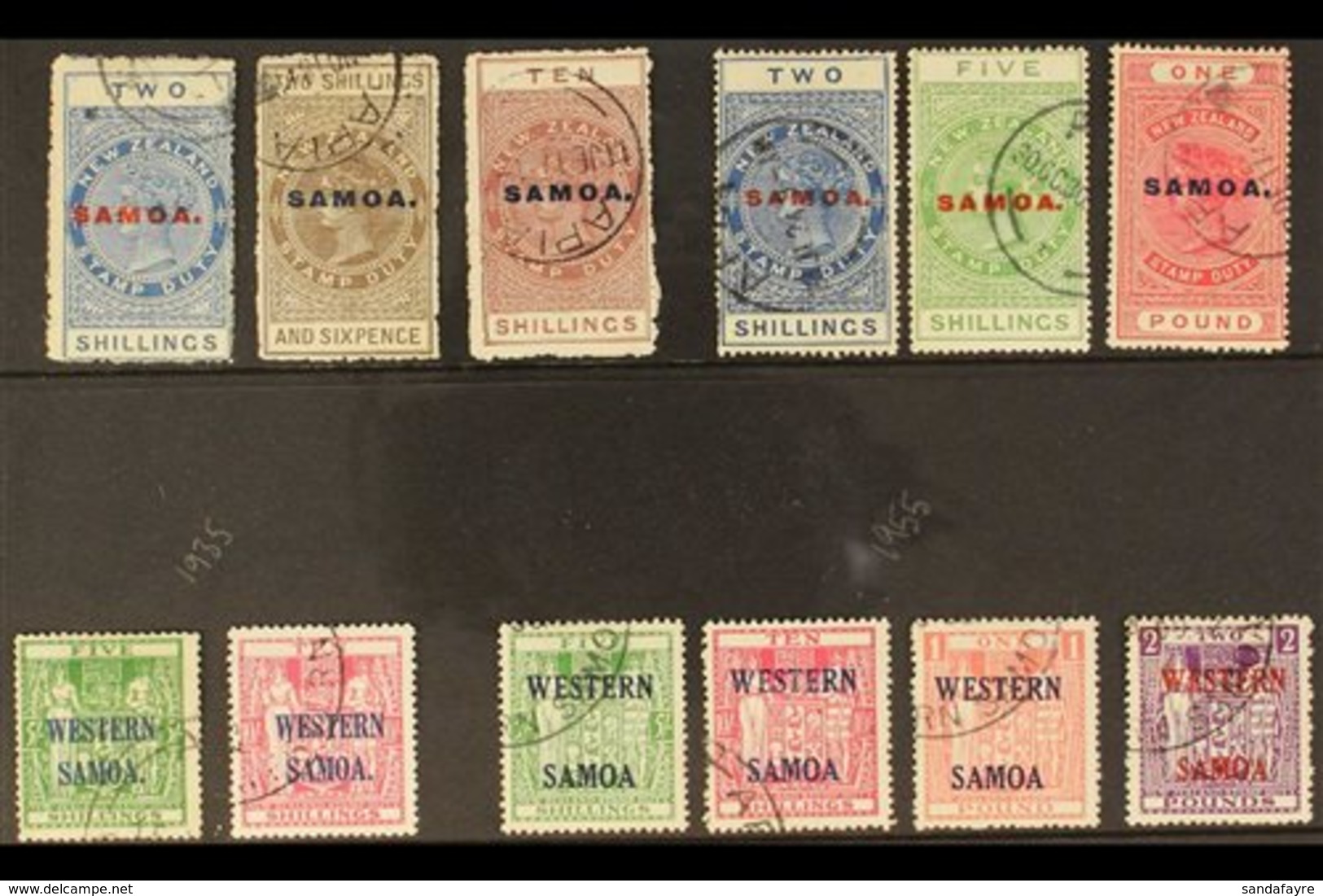 POSTAL FISCAL  1914-55 USED ASSEMBLY That Includes 1914-24 2s Blue (SG 122), 2s6d Grey Brown (SG 123), 10s Maroon (SG 12 - Samoa