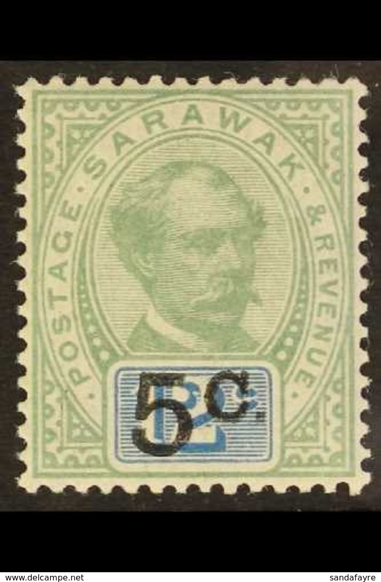 1889  5c On 12c Green And Blue (thick Overprint With Stop After "C"), SG 26, Mint Lightly Hinged. For More Images, Pleas - Sarawak (...-1963)