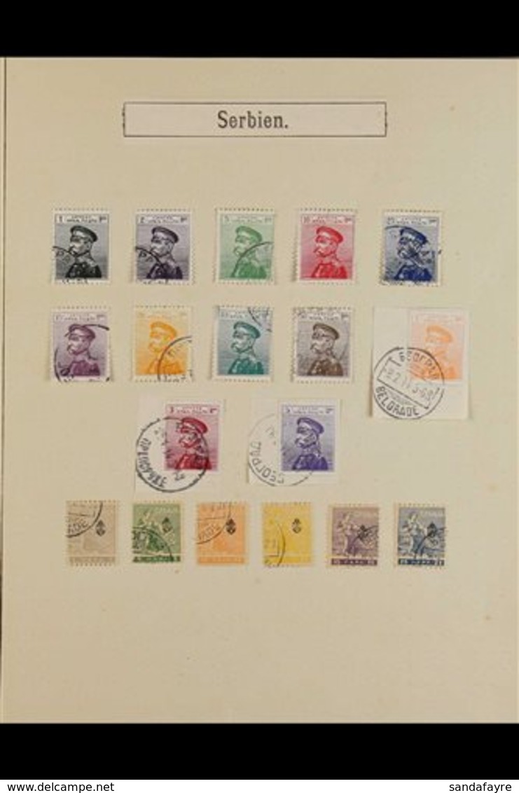1911-1920 FINE USED ALL DIFFERENT COLLECTION  On Album Pages. Includes King Peter 1911 Complete Set (Mi 95/106) And 1914 - Serbia