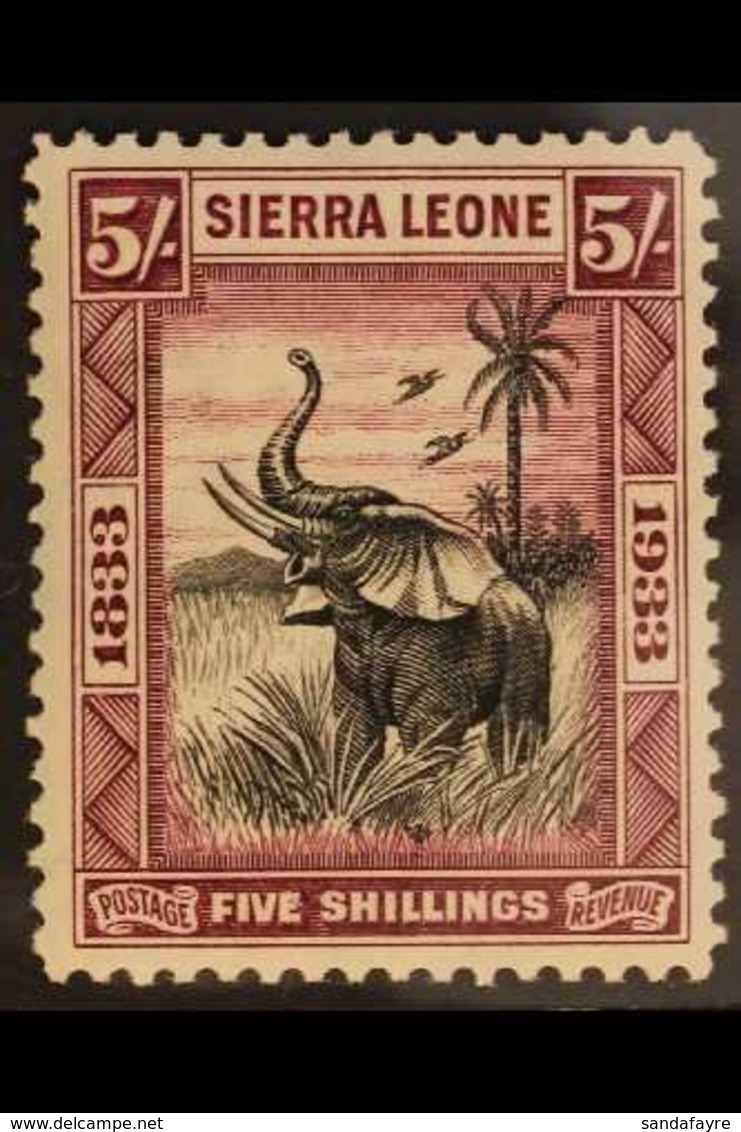 1933  5s Black & Purple Wilberforce - Elephant, SG 178, Very Fine Mint, Fresh. For More Images, Please Visit Http://www. - Sierra Leone (...-1960)