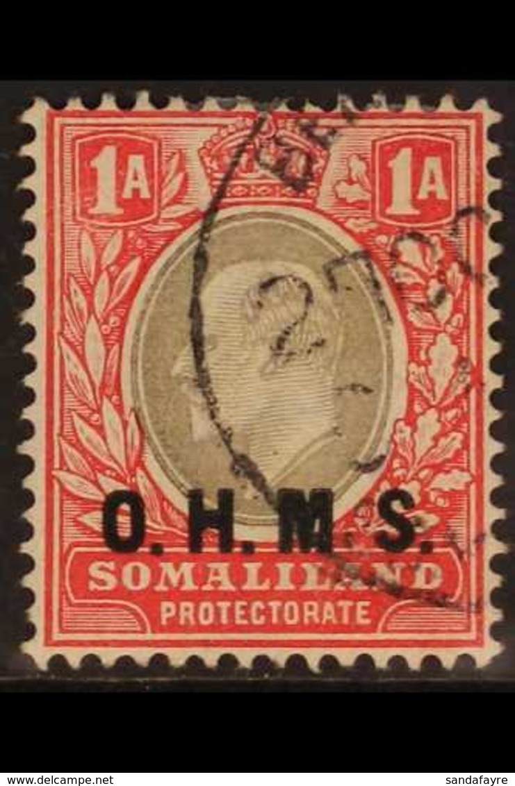 OFFICIAL  1904-05 1a Grey-black & Carmine, "O.H.M.S." Ovpt With NO STOP AFTER "M" Variety, SG O11a, Very Fine Used. For  - Somaliland (Protectorate ...-1959)