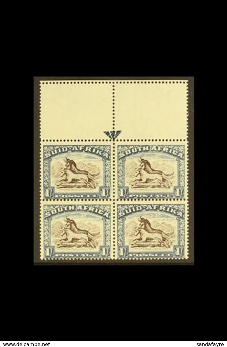 1933-48  1s Sepia & Dull Blue, Issue 3, Upper Marginal, ARROW BLOCK OF 4, SG 62, Lightly Hinged In Margin Only, Stamps N - Unclassified