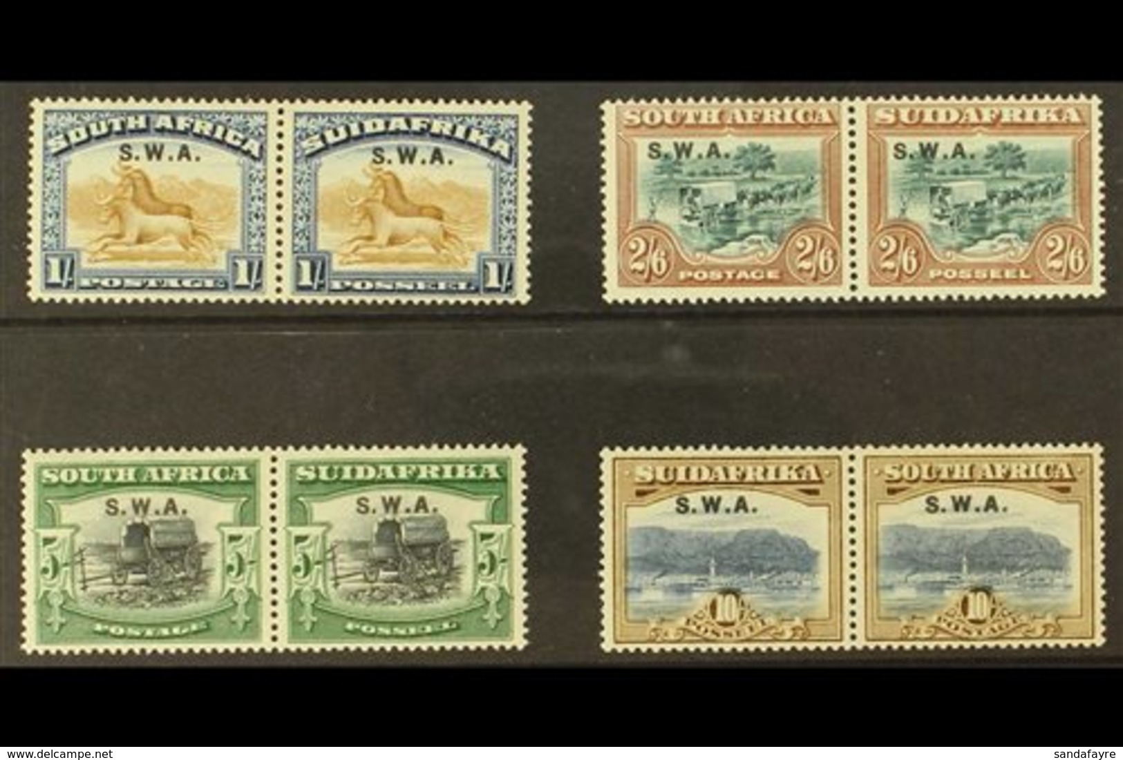 1927-30  "S.W.A." Overprinted Pictorial Top Values, 1s To 10s, SG 64/67, Fine Mint Horizontal Pairs. (4 Pairs) For More  - South West Africa (1923-1990)