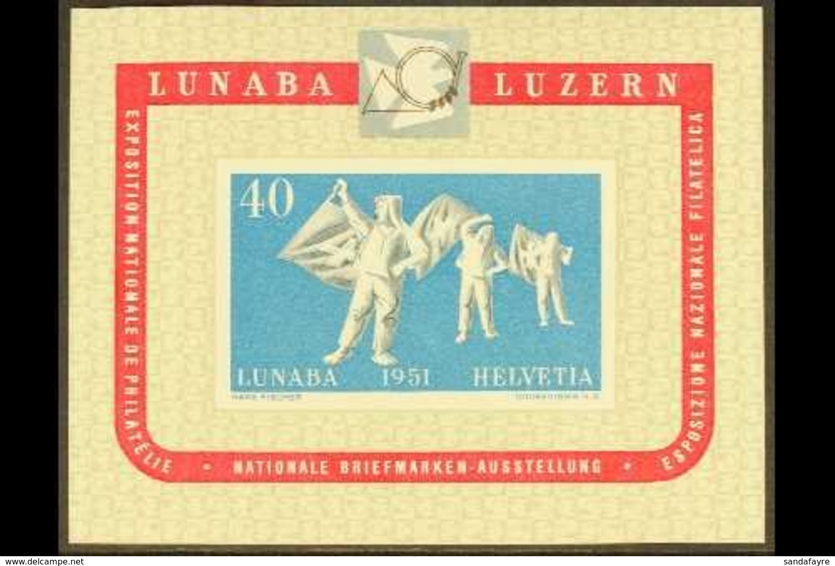 1951  40c Multicoloured "National Philatelic Exhibition, Lucerne (Lubana) Miniature Sheet, SG MS 531a, Mi Block 14, Neve - Other & Unclassified