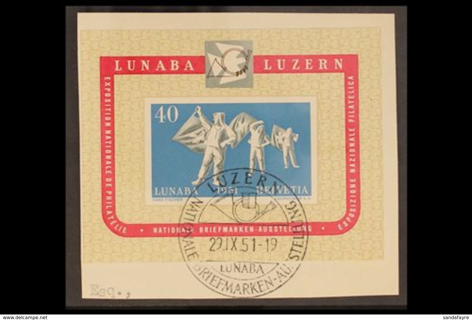 1951  LUNABA Exhibition Mini-sheet (Michel Block 14, SG MS531a), Very Fine Used On Piece, Very Fresh. For More Images, P - Other & Unclassified