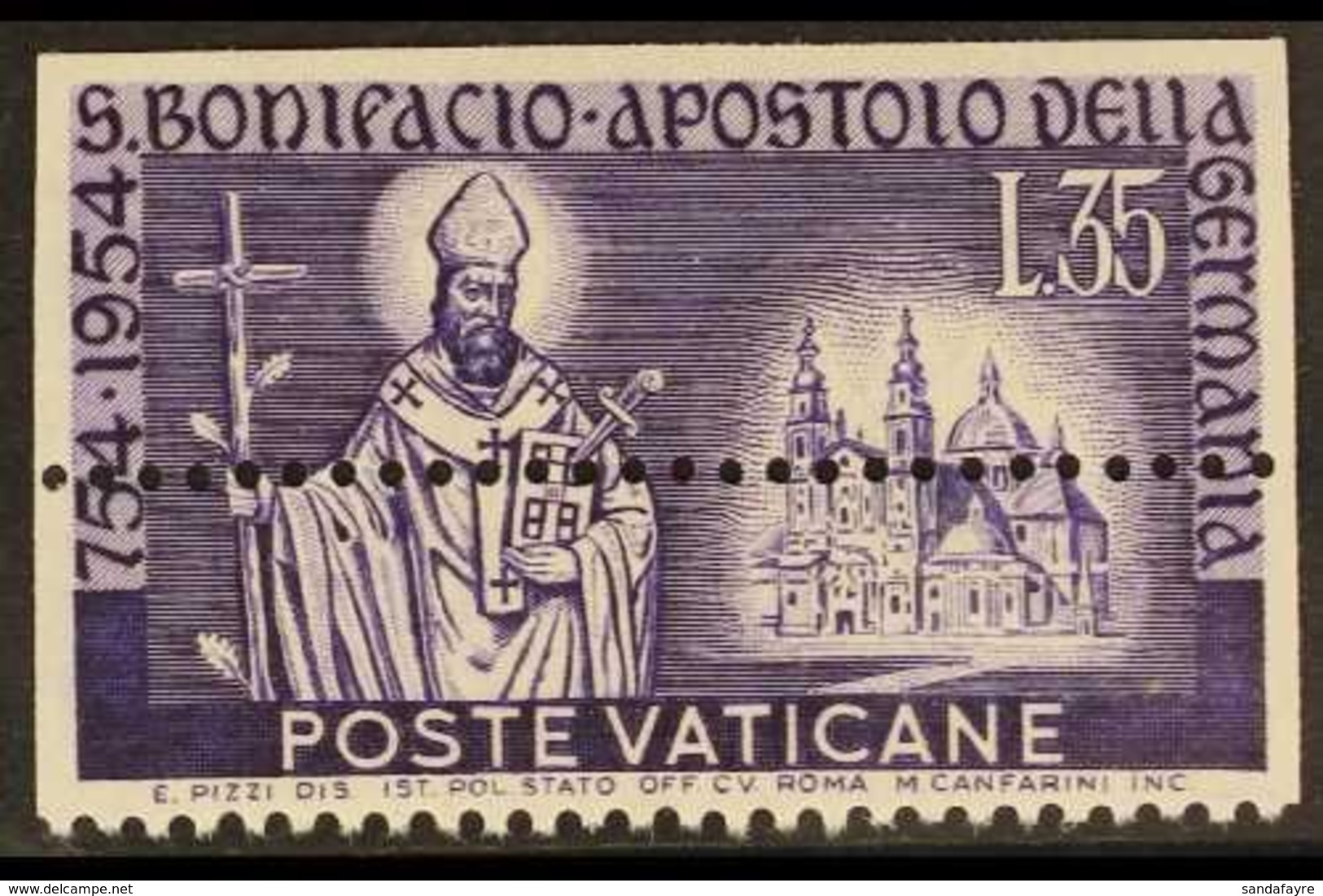 1955  35L Violet "St Boniface" IMPERF To THREE SIDES & MIS-PERFORATED Through Centre Variety, Sass 193ca, Fine Mint For  - Other & Unclassified