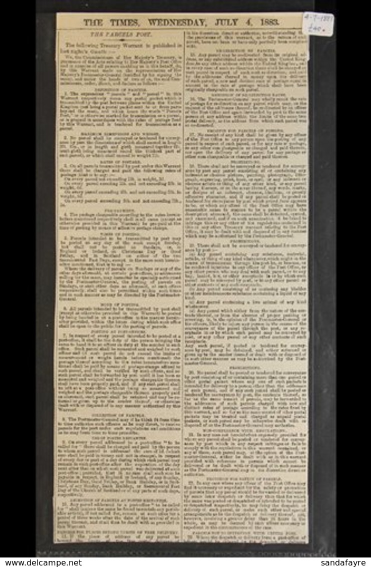 POSTAL INTEREST NEWSPAPER CUTTINGS  1860-1904 Collection Of Original Newspaper Cuttings From "THE TIMES", Includes One L - Other & Unclassified