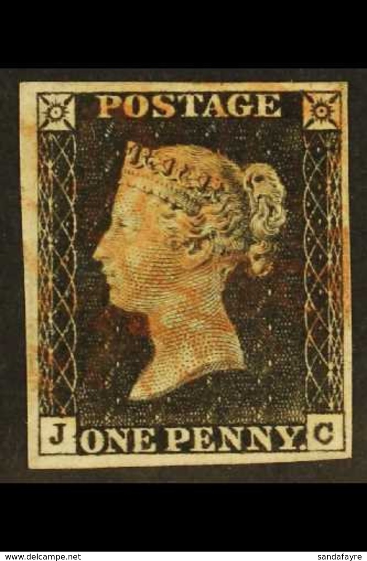 1840  1d Black 'JC' Plate 1a, SG 2, Used With 4 Neat Margins & Red MC Cancellation. Fresh & Attractive. For More Images, - Unclassified