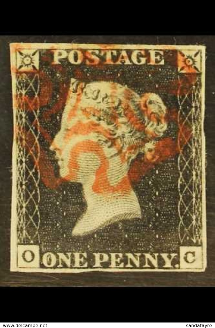 1840  1d Black 'OC' Plate 1b, SG 2, Used With 4 Margins & Bright Red MC Cancellation. For More Images, Please Visit Http - Unclassified