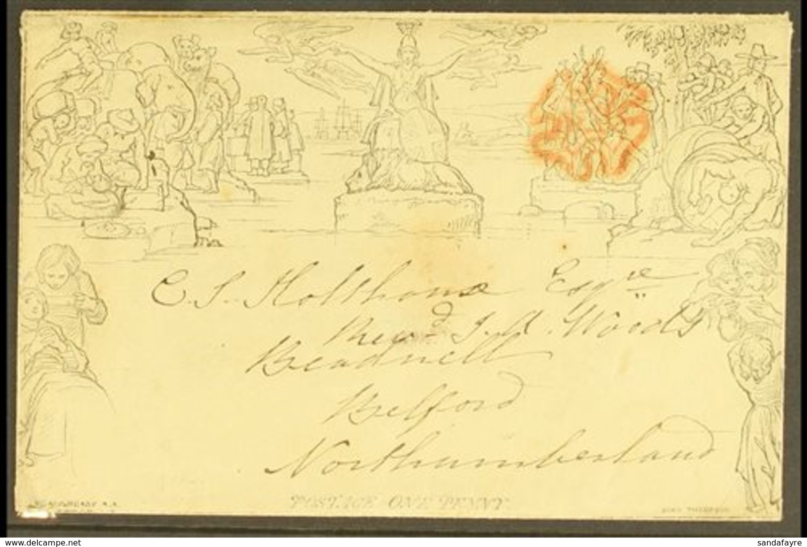 1840 MULREADY ENVELOPE  (July 8th) 1d Envelope, (A131) Forme 1, Printed In Black With Red Maltese Cross Cancel To Front, - Other & Unclassified