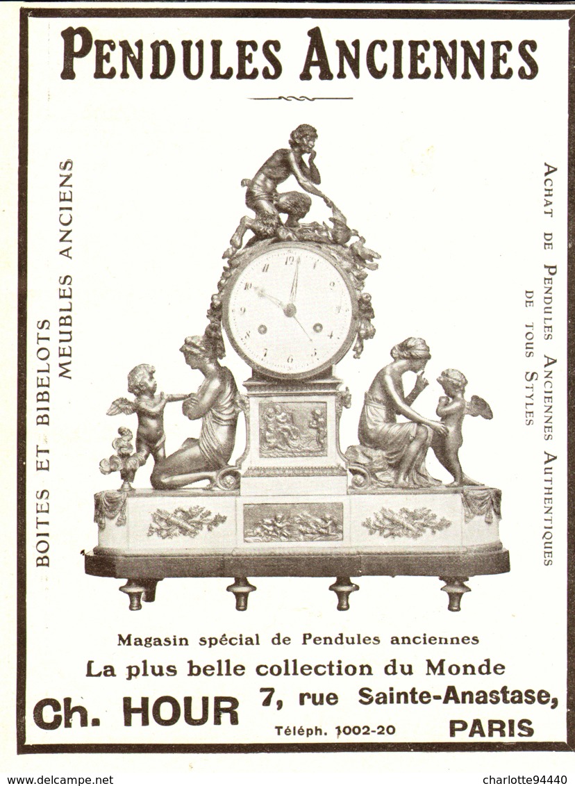 PUB PENDULES ANCIENNES   " CH. HOUR  "   1913  ( 7 ) - Horloges