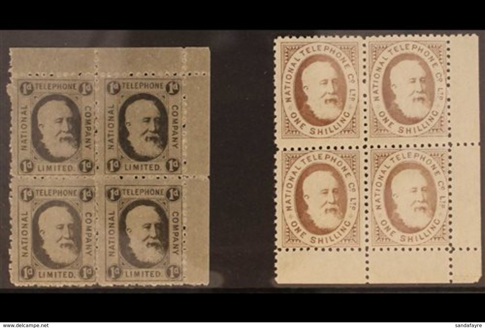 1884 NATIONAL TELEPHONE COMPANY  1d Black And 1s Brown, Barefoot 1 And 5, Both In Very Fine Mint Corner Marginal BLOCKS  - Other & Unclassified