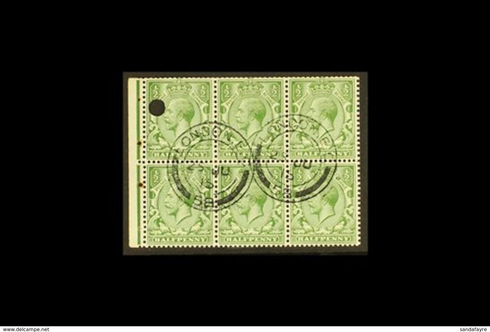 1912-24  ½d Green, BOOKLET PANE Of 6 Pre-cancelled With Two "London E.C." Type I Postmarks, SG Spec NB6v, One Security P - Unclassified