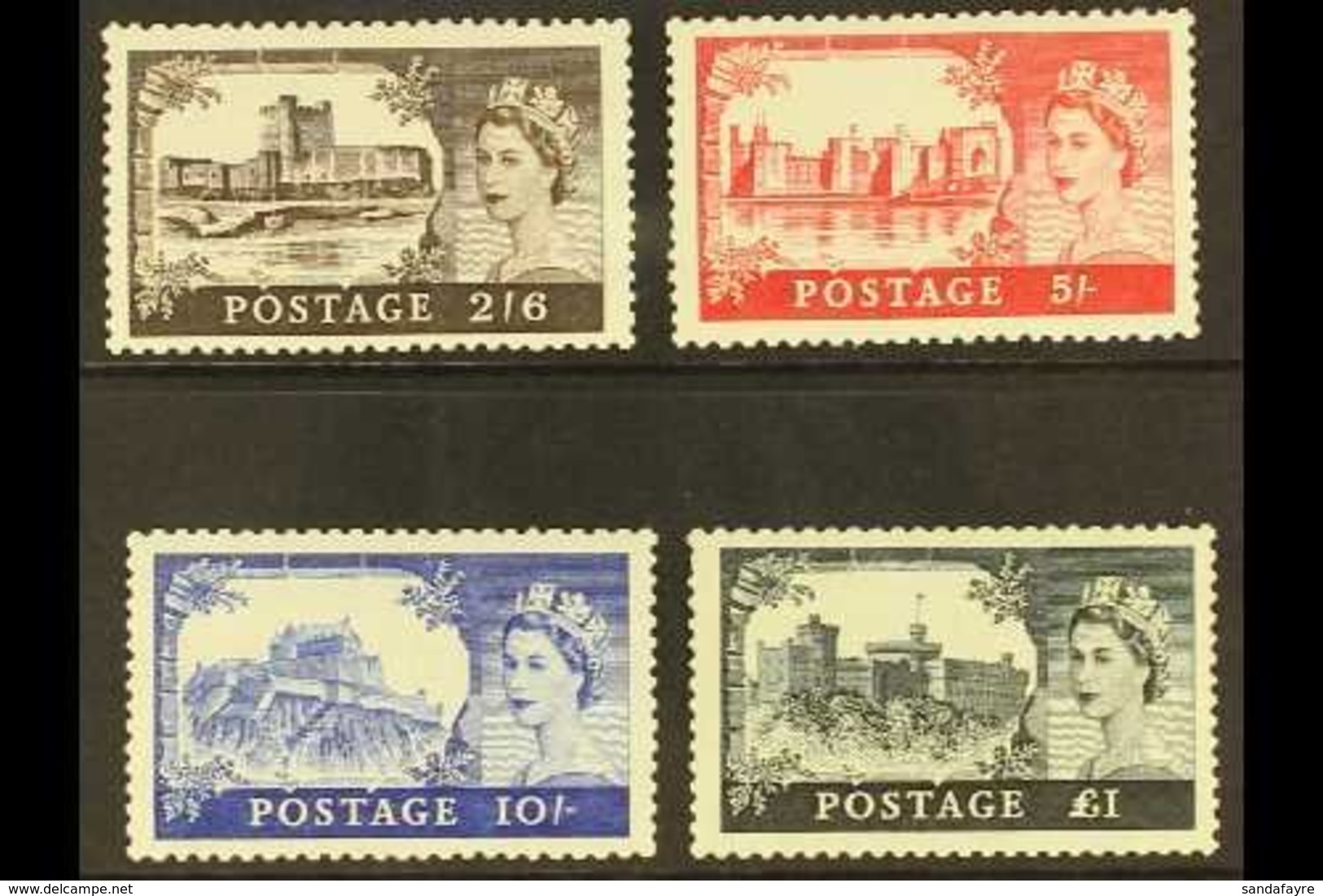 1955-8  Castle High Values, Waterlow Printings Set, SG 536/9, One Blunt Perf On £1, Otherwise Fine Never Hinged Mint (4  - Other & Unclassified