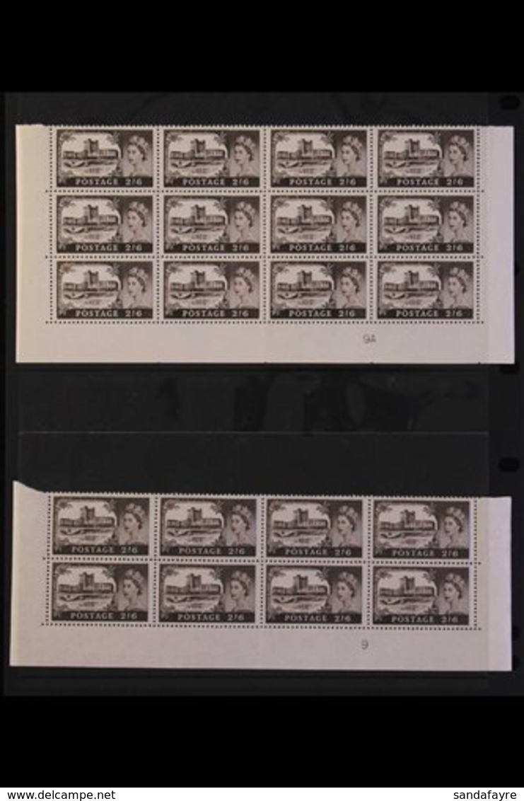 1959-68 CASTLES RE-ENTRIES.  2s6d Black-brown RE-ENTRY (SG Spec T5c) Within Corner Cylinder Number '9A' BLOCK Of 12, And - Other & Unclassified