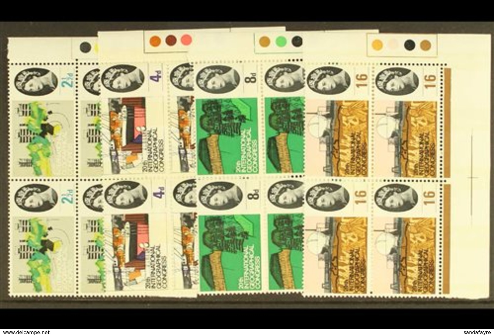 1964 GEO CONGRESS BLOCKS.  Geographical Congress Normal & Phosphor Complete Sets, SG 651/54 & SG 651p/54p, Never Hinged  - Other & Unclassified