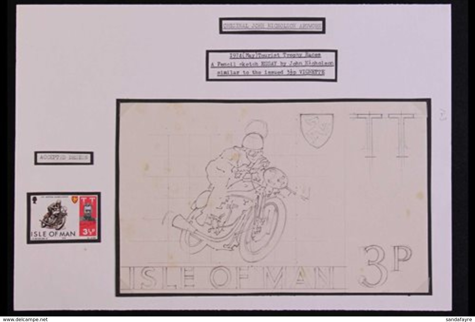 ISLE OF MAN  1974 Pencil Sketch ESSAY By John Nicholson, Similar To The Issued 1974 Tourist Trophy Races, Overall Size A - Other & Unclassified