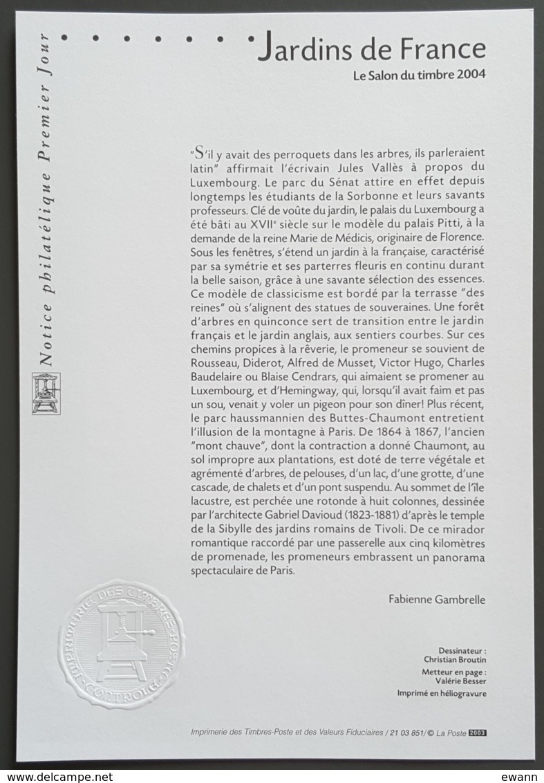 FDC Sur Document - YT BF N°62 - Jardins De France - 2003 - 2000-2009