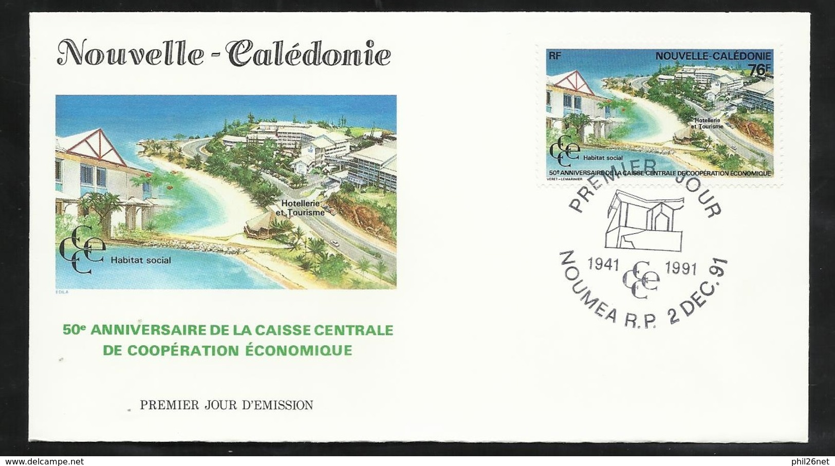 FDC Lettre Premier Jour Nouméa Le 02/12/1991 Le N°628   50ème Ann. Caisse Centrale De Coopération Economique TB - Lettres & Documents