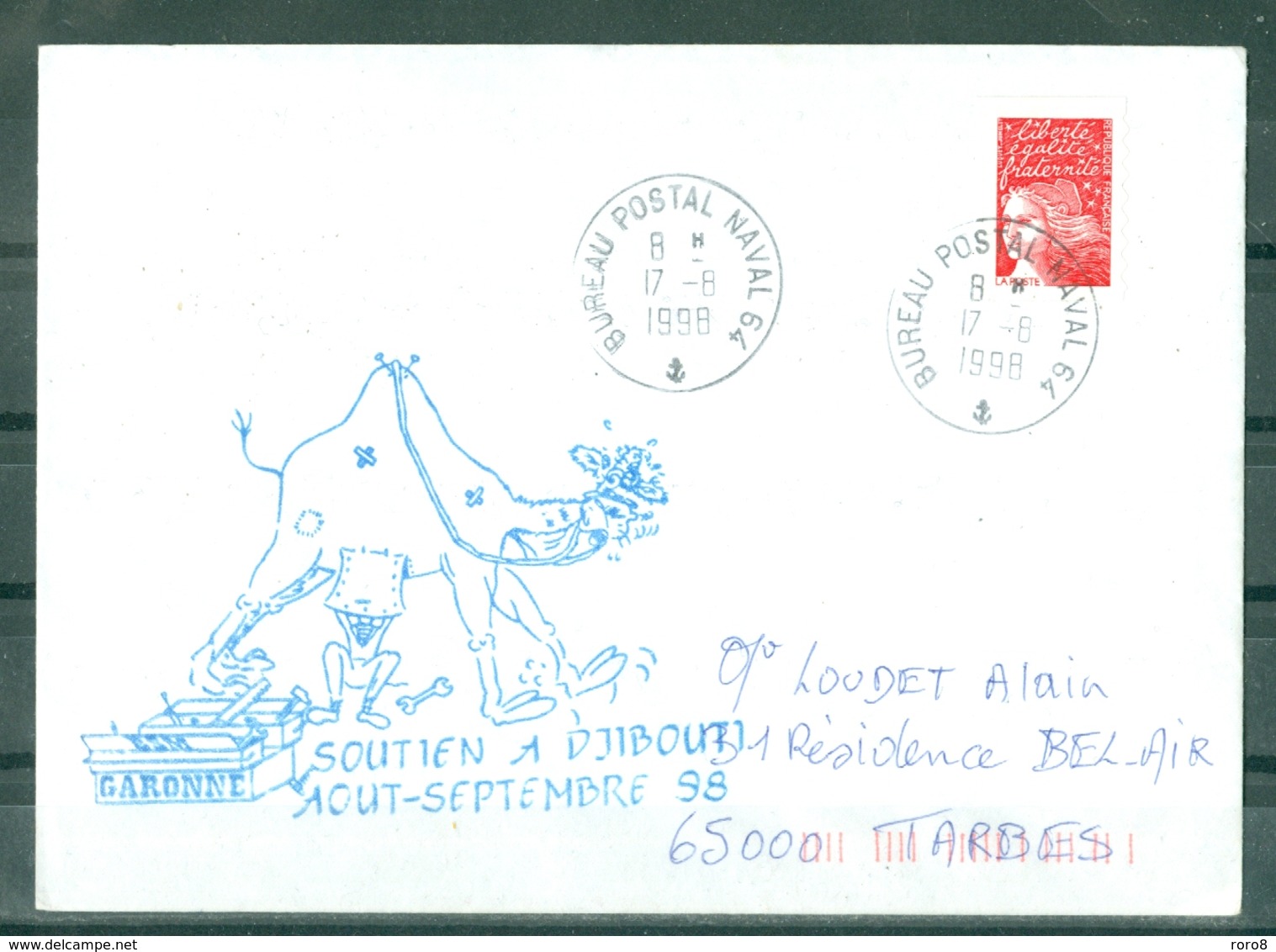 MARCOPHILIE - BSM GARONNE SOUTIEN A DJIBOUTI AOUT - SEPTEMBRE 98 Cachet BUREAU POSTAL NAVAL 64 Du 17 - 8 - 98 - Posta Marittima