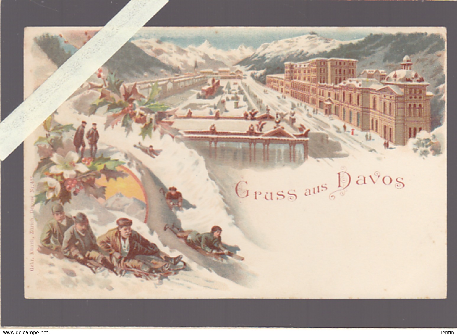 Suisse - Davos - Tres Belle Chromolithographie Kunzli - Luge - Davos