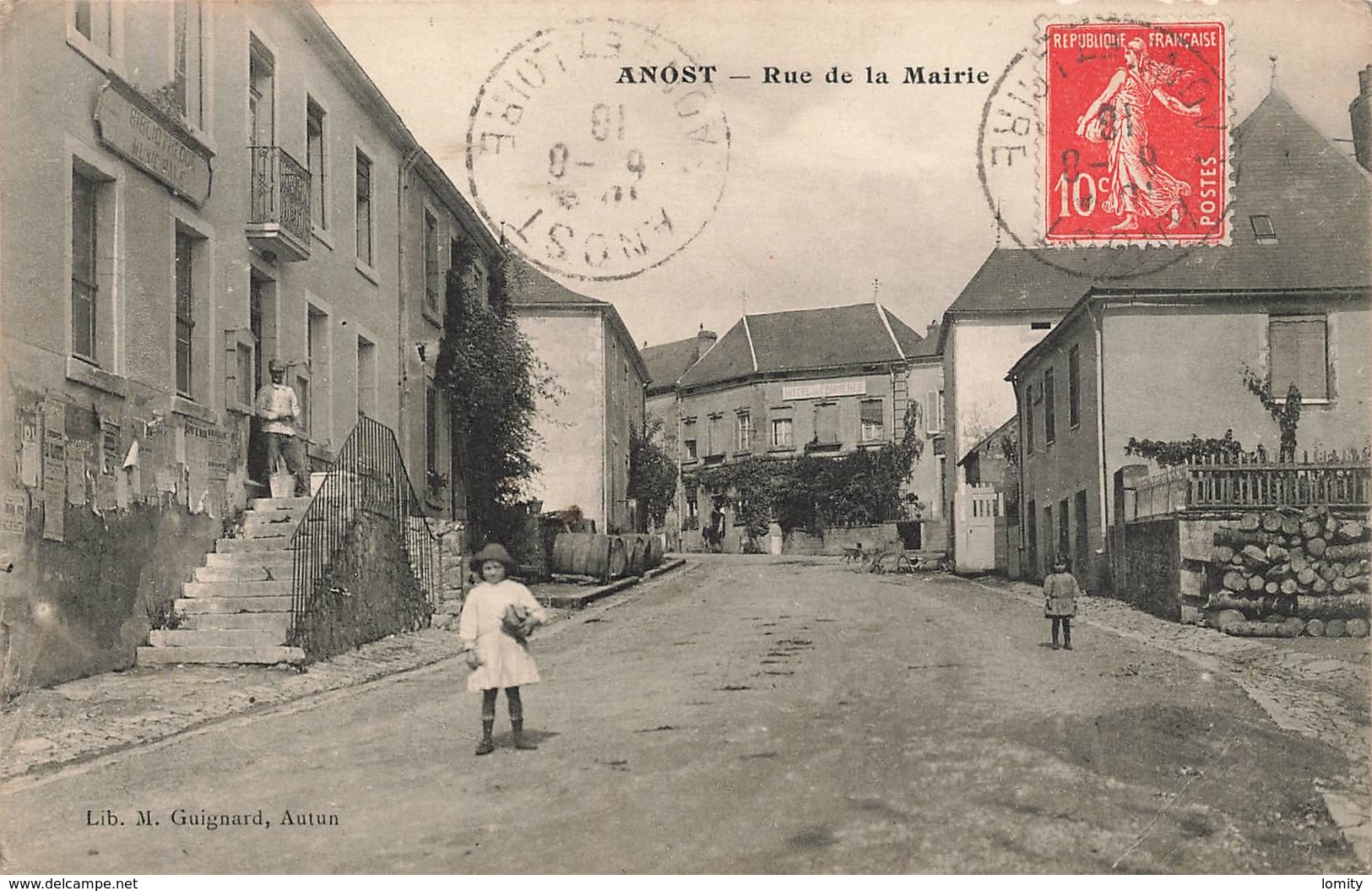 71 Anost Rue De La Mairie Cpa Carte Animée Cachet Anost - Altri & Non Classificati